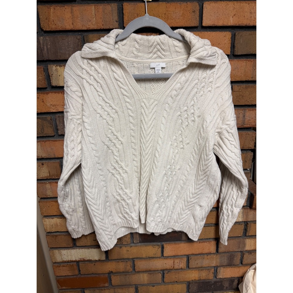 J. Jill Women's Medium Petite Ivory Cable Knit Sweater